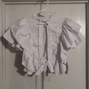 Truth NWT women’s ruffle short sleeve tie front blouse white small